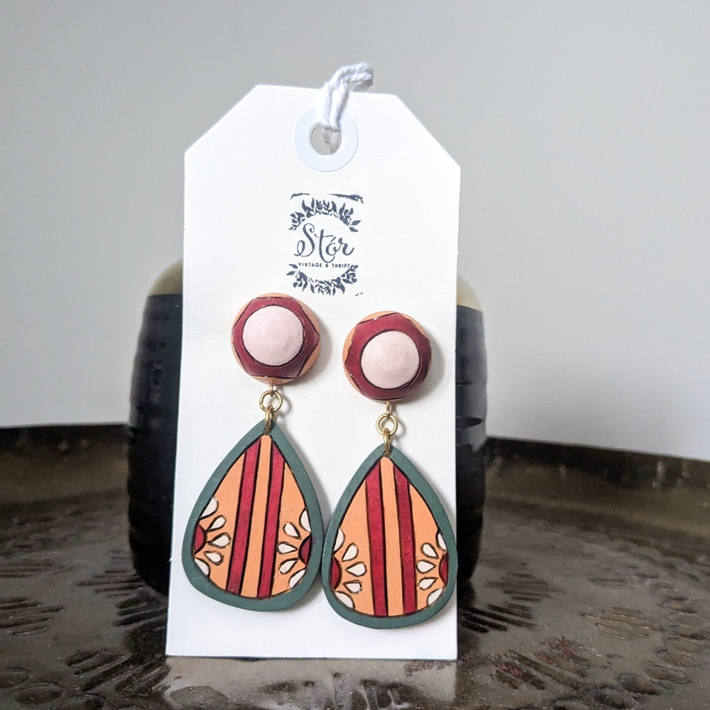 Wooden hand painted earrings